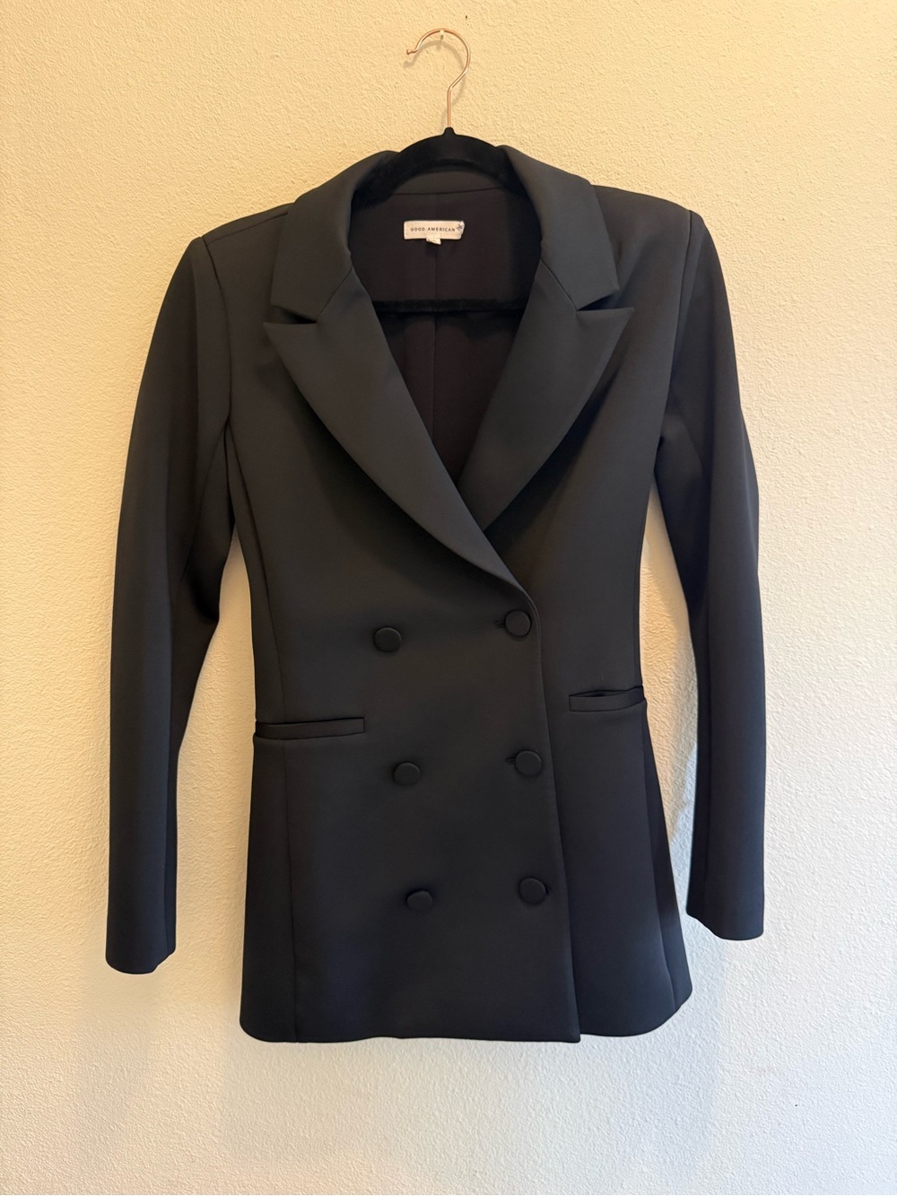 Good American Double-Breasted Black Blazer